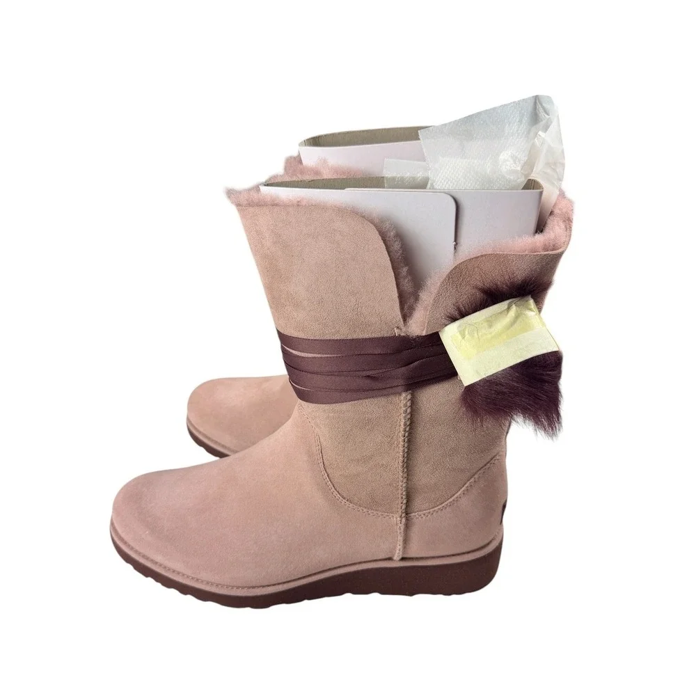 UGG Brita Boots Dusty Rose Suede Pom Pom Mid Calf Winter 1018518 Size 11 NEW